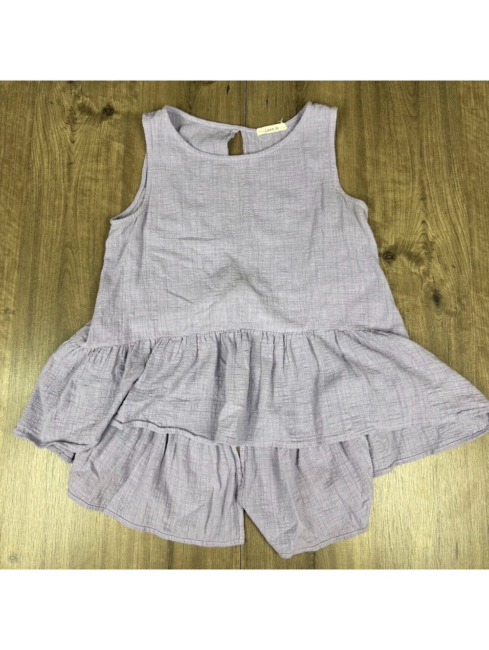 Love In Purple Peplum Ruffle Hem Cotton t-shirt tie up Blouse Size Medium